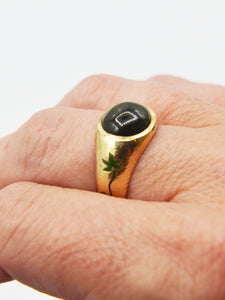 Green Sapphire and Oak Vine Signet Ring
